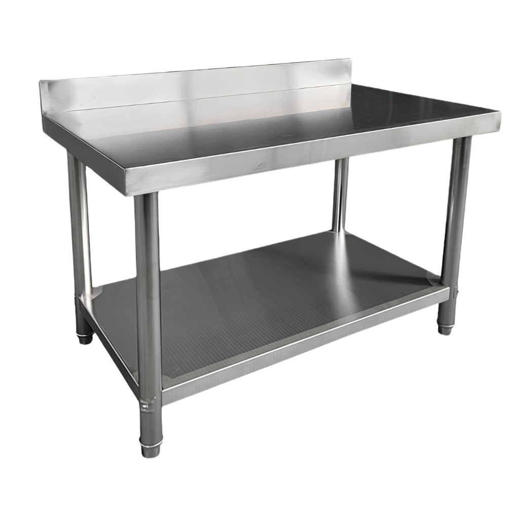 Table de travail Inox Professionnelle avec Dosseret et Étagère Basse 180 x 70 x 85 cm (+ dosseret de 10 cm)