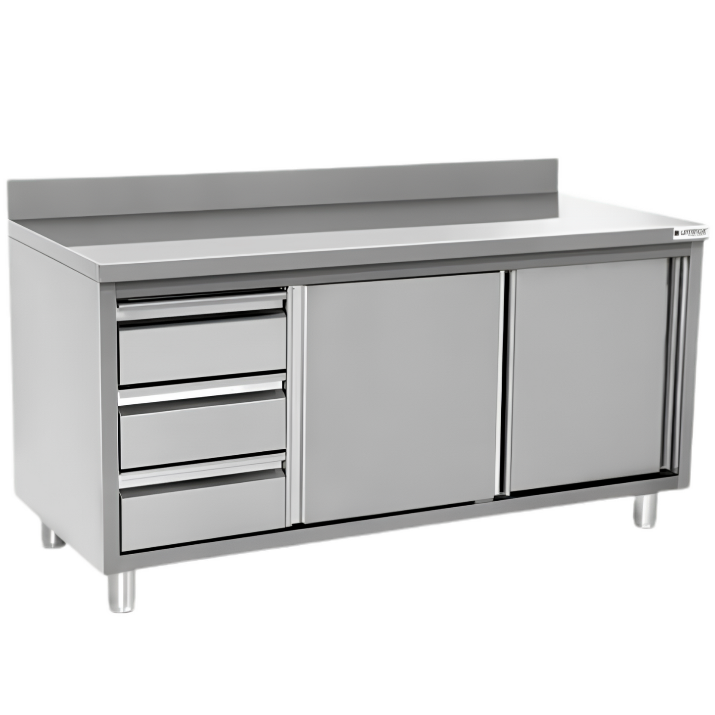 Meuble Bas Inox Professionnel avec Tiroirs et Portes Battantes 150 cm