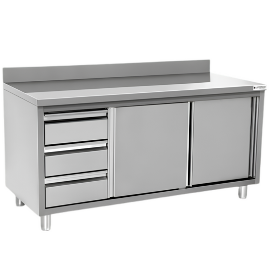 Meuble Bas Inox Professionnel avec Tiroirs et Portes Battantes 150 cm