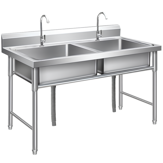 Plonge Inox Professionnelle Double Bac ( 2 cuves ) avec Étagère Basse – 120 x 70 cm