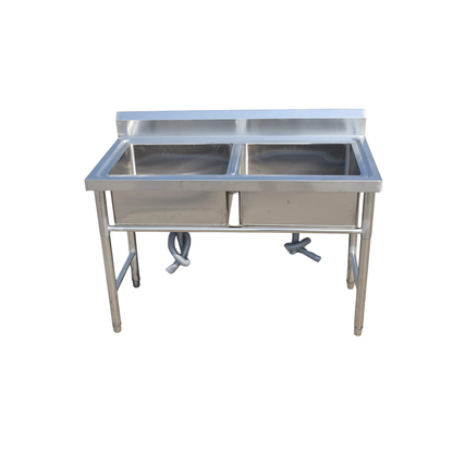 Plonge Inox Professionnelle Double Bac (2 Cuves) – 100 X 60 cm