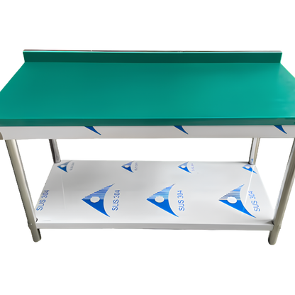 Table de Découpe Professionnelle Inox avec Plaque PE Épaisse vert (Billot CHR) 120 x 80 x 80 cm
