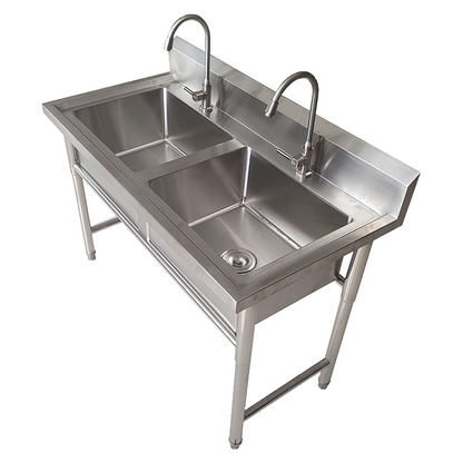 Plonge Inox Professionnelle Double Bac (2 Cuves) – 100 X 60 cm