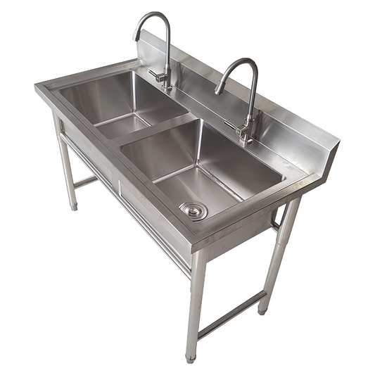 Plonge Inox Professionnelle Double Bac (2 Cuves) – 100 X 60 cm
