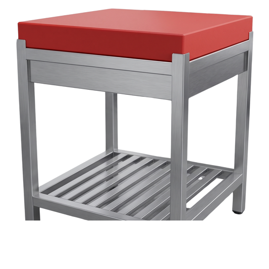 Table de Découpe Professionnelle Inox avec Plaque PE Épaisse ROUGE (Billot CHR) 60 x 60 x 80 cm