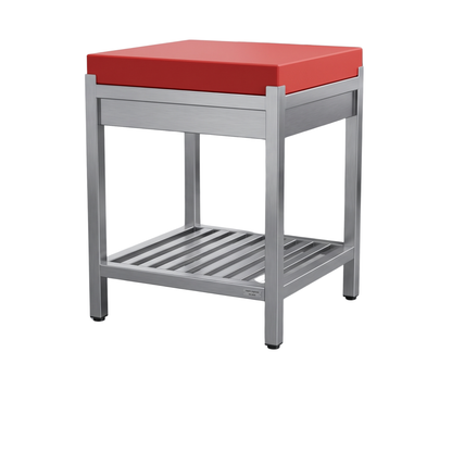 Table de Découpe Professionnelle Inox avec Plaque PE Épaisse ROUGE (Billot CHR) 60 x 60 x 80 cm
