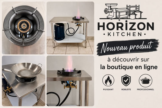 Table Inox avec Gros Feu Chinois Encastré 15 kW + Kit Complet (Tuyau & Détendeur