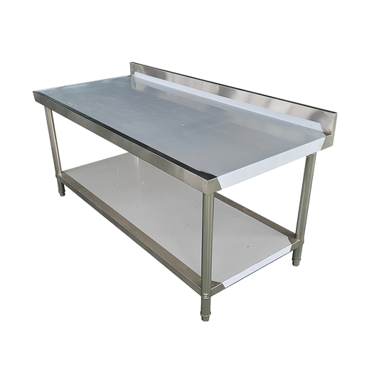 Table de travail Inox Professionnelle avec Dosseret et Étagère Basse 120 x 70 x 85 cm(+ dosseret de 10 cm)