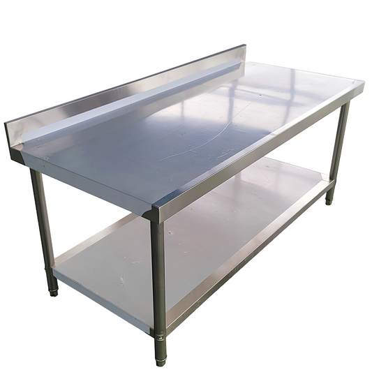 Table de travail Inox Professionnelle avec Dosseret et Étagère Basse 180 x 70 x 85 cm (+ dosseret de 10 cm)