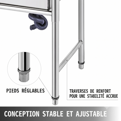 Plonge Inox Professionnelle Double Bac (2 Cuves) – 100 X 60 cm