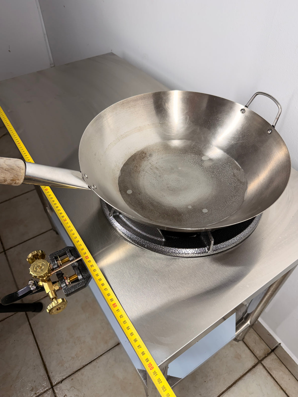 Table Inox avec Gros Feu Chinois Encastré 15 kW + Kit Complet (Tuyau & Détendeur