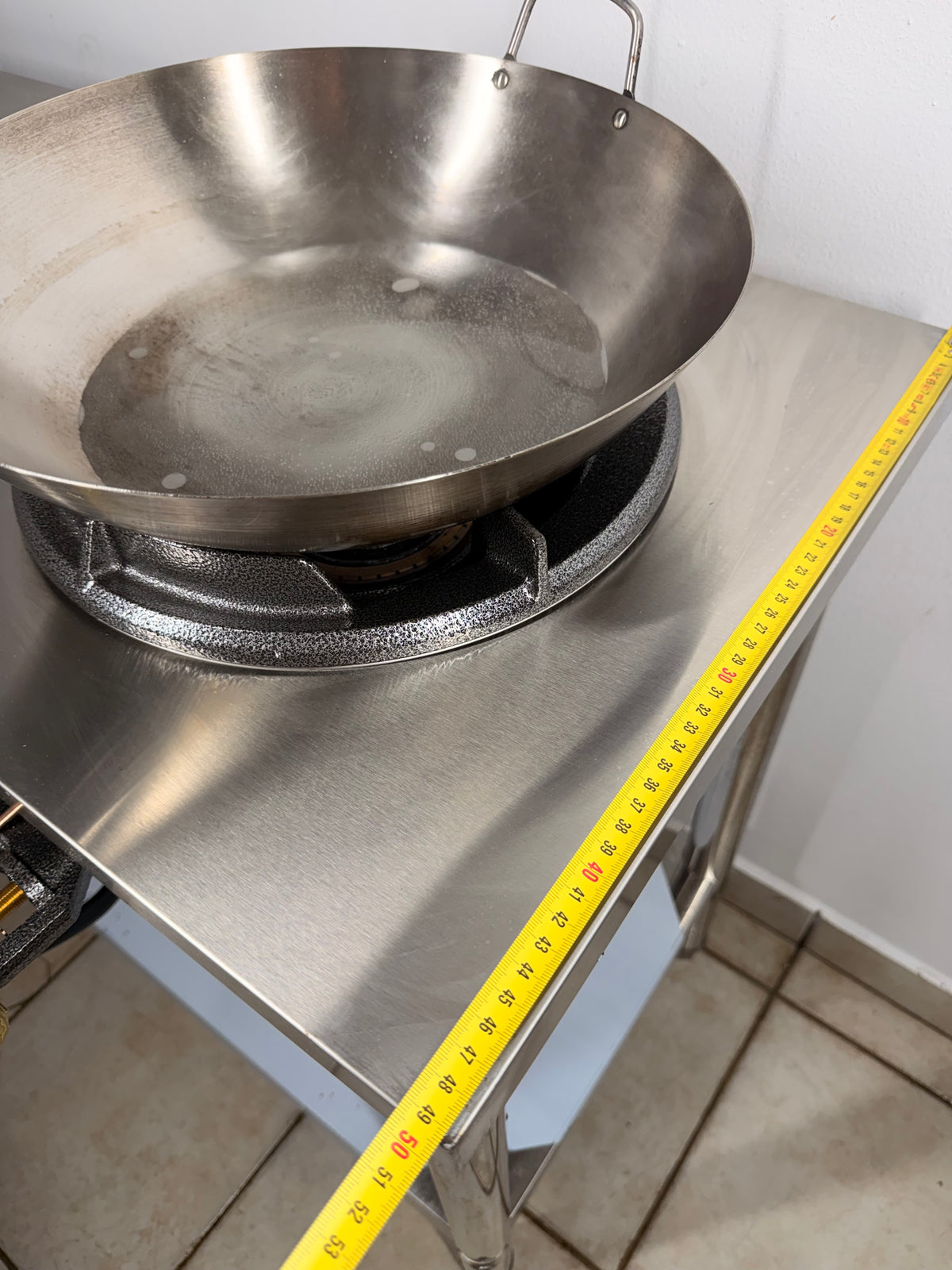 Table Inox avec Gros Feu Chinois Encastré 15 kW + Kit Complet (Tuyau & Détendeur
