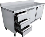 Meuble Bas Inox Professionnel avec Tiroirs et Portes Battantes 150 cm